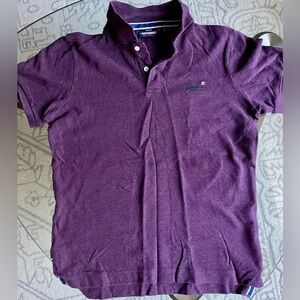 Superdry Men Polo Shirt Large - Plum with Contrast Trim